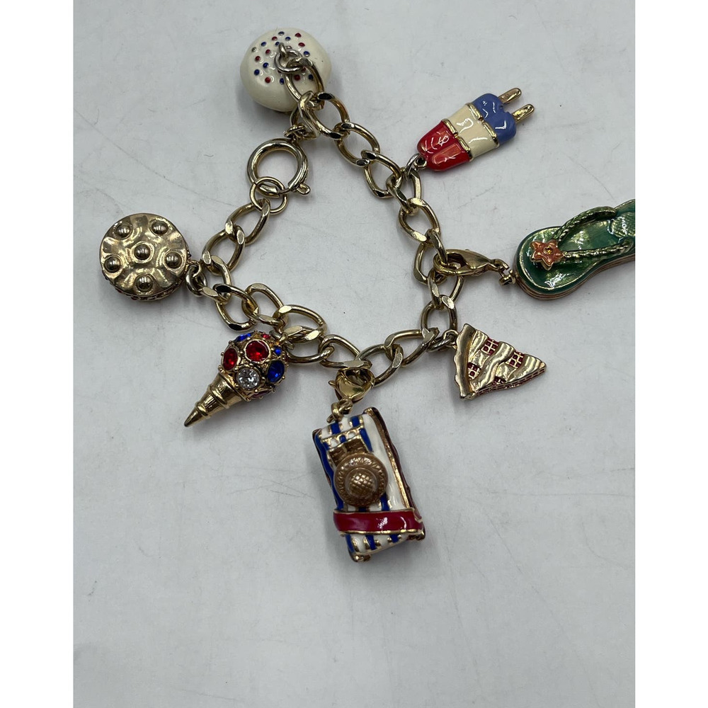 Monet Vintage Signed Gold‎ Tone Summertime Sweets Charms Bracelet